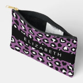 アニマルプリント，紫色のヒョウ，ハート，あなたの名前 アクセサリーポーチ (見開き)