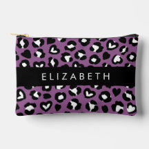 アニマルプリント，紫色のヒョウ，ハート，あなたの名前