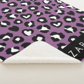 アニマルプリント，紫色のヒョウ，ハート，あなたの名前 シェルパブランケット (3/4)