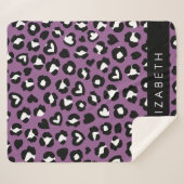 アニマルプリント，紫色のヒョウ，ハート，あなたの名前 シェルパブランケット (正面(横))