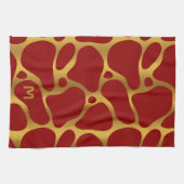 アニマルプリント – 赤とキリン柄のキッチントウ キッチンタオル (横)