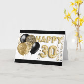 アニマルプリント&金ゴールドバルーン30歳の誕生日を祝う カード (黄色い花)