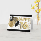 アニマルプリント&金ゴールドバルーンHappy 16誕生日 カード (黄色い花)