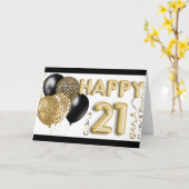 アニマルプリント&金ゴールドバルーンHappy 21st Birthday カード (黄色い花)