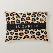 アニマルプリント、Brown Leopard、ハート、お名前 アクセントクッション (正面)