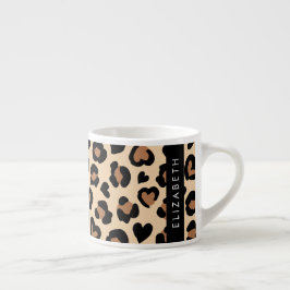 アニマルプリント、Brown Leopard、ハート、お名前 エスプレッソカップ