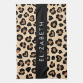 アニマルプリント、Brown Leopard、ハート、お名前 キッチンタオル (縦)