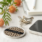 アニマルプリント、Brown Leopard、ハート、お名前 キーホルダー (側面)