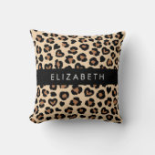 アニマルプリント、Brown Leopard、ハート、お名前 クッション (正面)
