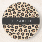 アニマルプリント、Brown Leopard、ハート、お名前 コースター (正面)