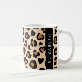 アニマルプリント、Brown Leopard、ハート、お名前 コーヒーマグカップ