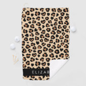 アニマルプリント、Brown Leopard、ハート、お名前 ゴルフタオル (インサイチュ)