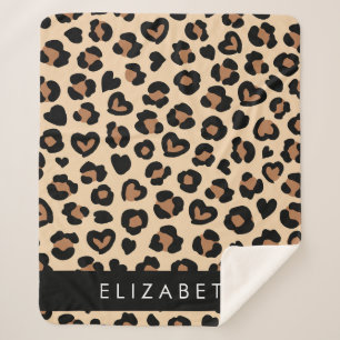 アニマルプリント、Brown Leopard、ハート、お名前 シェルパブランケット
