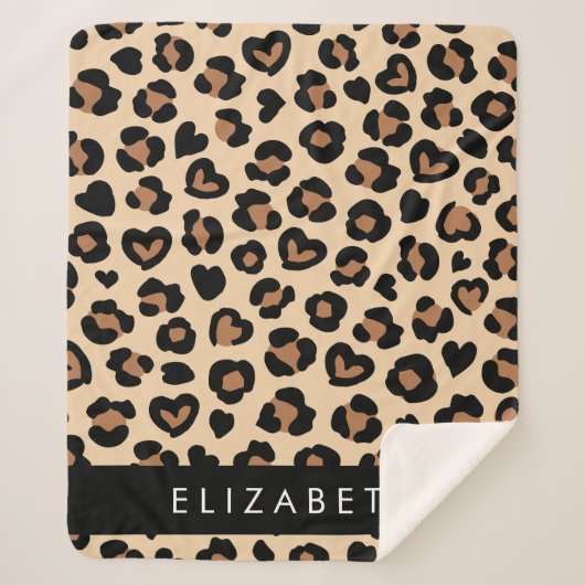 アニマルプリント、Brown Leopard、ハート、お名前 シェルパブランケット (正面)