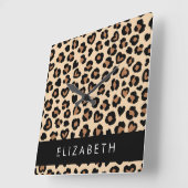 アニマルプリント、Brown Leopard、ハート、お名前 スクエア壁時計 (傾斜)