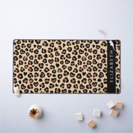 アニマルプリント、Brown Leopard、ハート、お名前 デスクマット