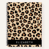 アニマルプリント、Brown Leopard、ハート、お名前 ノートブック (正面)