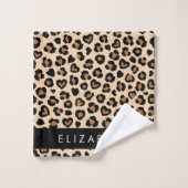 アニマルプリント、Brown Leopard、ハート、お名前 バスタオルセット (ウォッシュタオル)