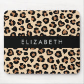 アニマルプリント、Brown Leopard、ハート、お名前 マウスパッド (正面)
