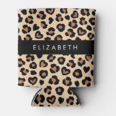 アニマルプリント、Brown Leopard、ハート、お名前 缶クーラー (正面)