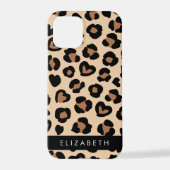 アニマルプリント、Brown Leopard、ハート、お名前 iPhoneケース (裏面)
