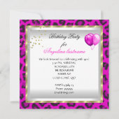 アニマルホットピンク金ゴールドグリッターヒール誕生日パーティー 招待状 (裏面)