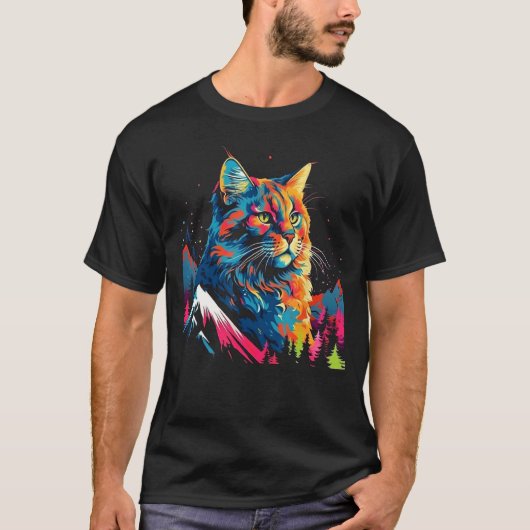 アニマルポップ・アートのメーンクーンキャット Tシャツ (正面)