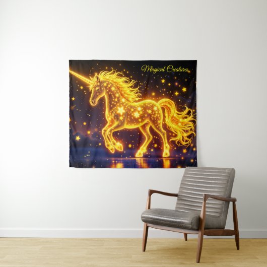 アニマルユニコーンファンタジー金ゴールド発光星 タペストリー (インサイチュ(横))