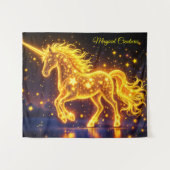 アニマルユニコーンファンタジー金ゴールド発光星 タペストリー (正面(横))