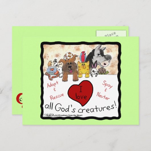 アニマルレスキュー – 私はすべての神の生き物を愛する ポストカード (正面/裏面)
