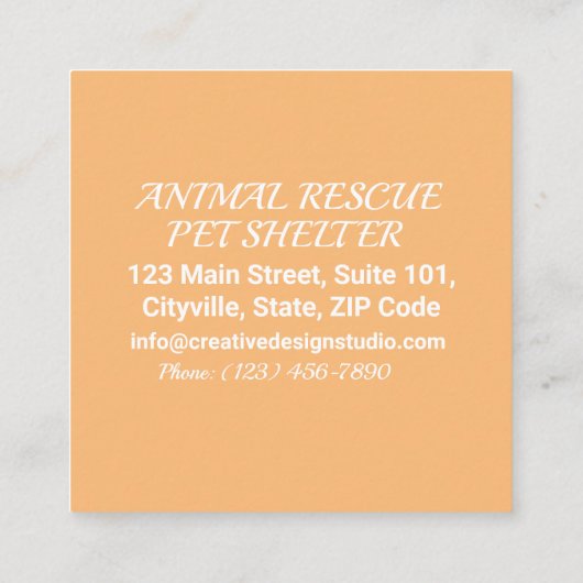 アニマルレスキューPETシェルターカワイドッグスシンプルモダン スクエア名刺 (裏面)