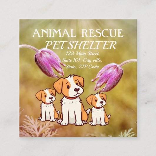 アニマルレスキューPETシェルターカワイドッグスシンプルモダン スクエア名刺 (正面)