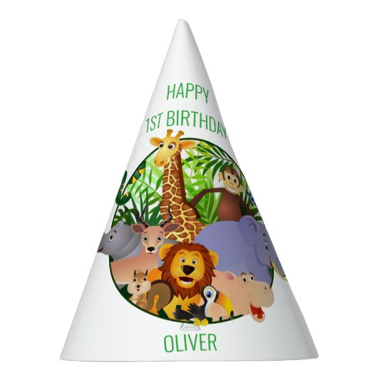 アニマルワイルドワンジャングルの緑のサファリ子供へ パーティーハット (右)