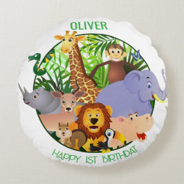アニマルワイルドワンジャングルの緑のサファリ子供へ ラウンドクッション