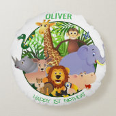 アニマルワイルドワンジャングルの緑のサファリ子供へ ラウンドクッション (裏面)