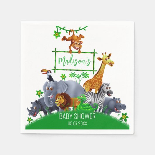 アニマルワイルドワンジャングルグリーンリーブサファリ冬 スタンダードカクテルナプキン (正面)