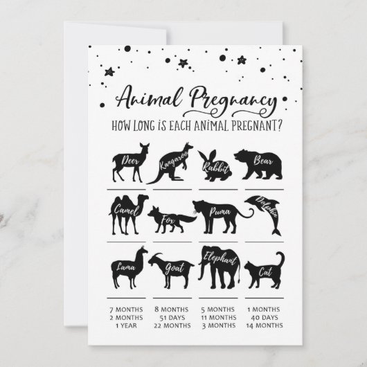 アニマル妊娠と回答ベビーシャワーカード 招待状 (正面)