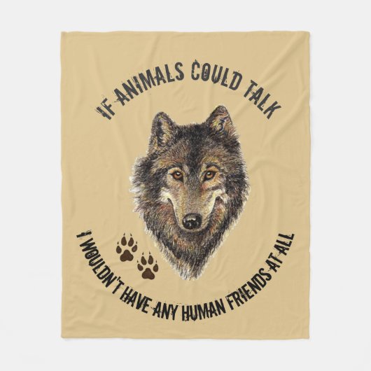 アニマル感動的フレンズウルフおもしろい引用文 フリースブランケット (正面)