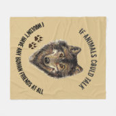 アニマル感動的フレンズウルフおもしろい引用文 フリースブランケット (正面(横))