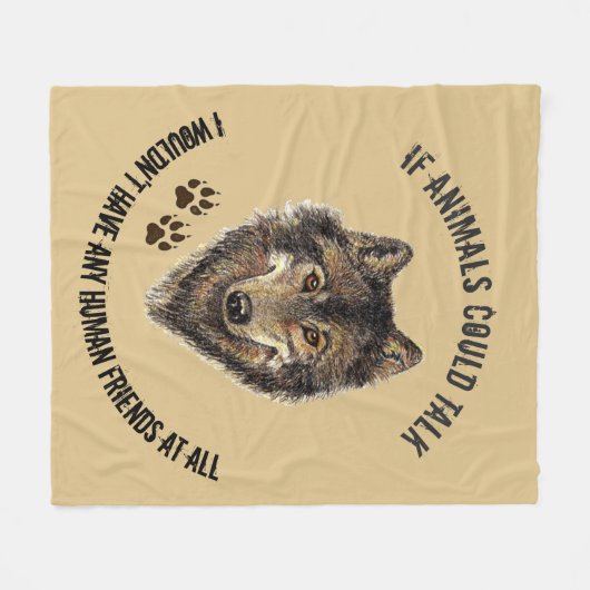 アニマル感動的フレンズウルフおもしろい引用文 フリースブランケット (正面(横))