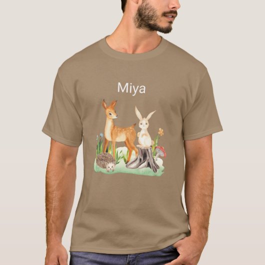 アニマル うさぎ ハリネズミ みや レトロ Tシャツ (正面)