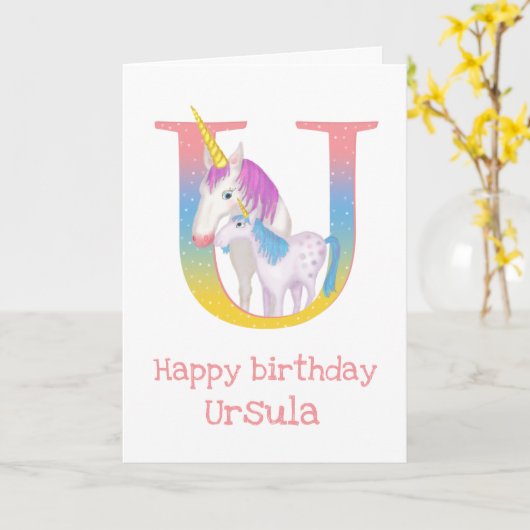 アニマルABC Uはユニコーン誕生日カード用 カード (黄色い花)