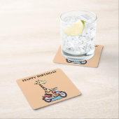 アニメおもしろいのキリンがバイクに乗っていた。 スクエアペーパーコースター (インサイチュ)