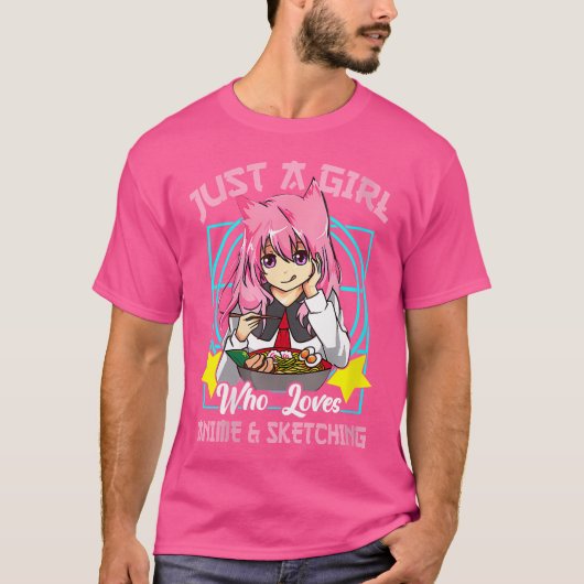 アニメおもしろいやスケッチが大好きな女の子 Tシャツ (正面)