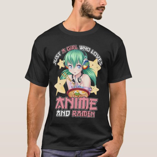 アニメおもしろいやラーメンを日本で愛する女の子 Tシャツ (正面)