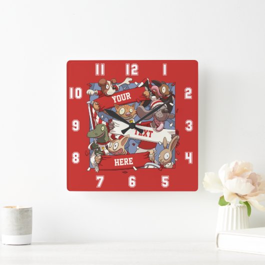 アニメおもしろいを振る動物スポーツファンスカーフ スクエア壁時計 (ホーム)