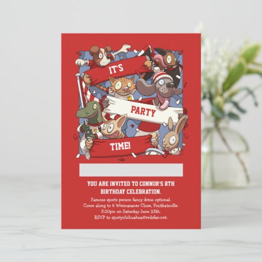 アニメおもしろいを振る動物スポーツファンスカーフ 招待状 (スタンド正面)