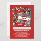 アニメおもしろいを振る動物スポーツファンスカーフ 招待状 (正面/裏面)