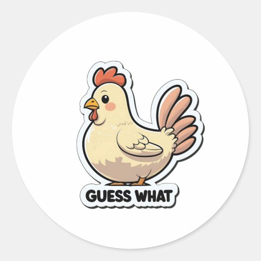 アニメおもしろいチキン「Guess What」ステッカー ラウンドシール (正面)