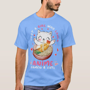 アニメおもしろいラーメンが好きな女の子だけのラーメン猫 Tシャツ